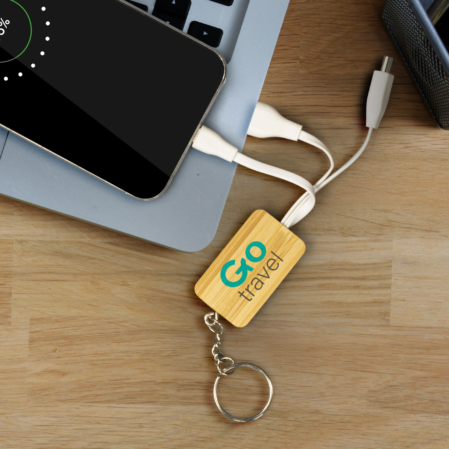 Bamboo Charging Cable Key Ring - Rectangle - Image 4