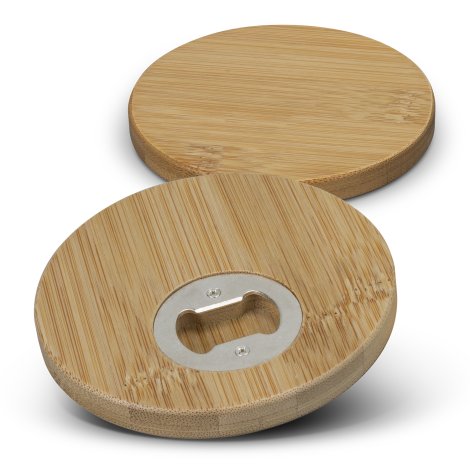 Bamboo Bottle Opener Coaster - Set of 2 - Round - Image 2