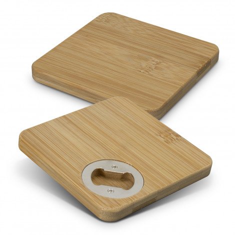 Bamboo Bottle Opener Coaster - Set of 2 - Square - Image 2