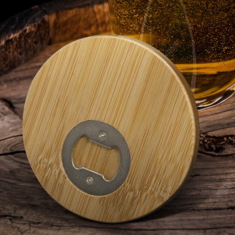 Bamboo Bottle Opener Coaster - Round - Image 4