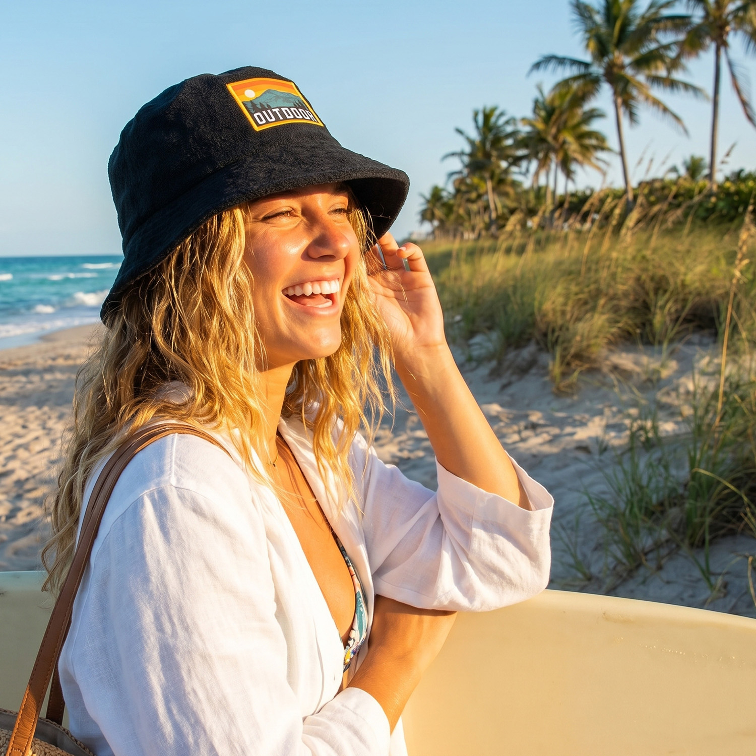 Terry Towelling Bucket Hat with Full Colour Patch - Image 7