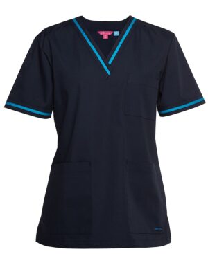JB's CONTRAST LADIES SCRUBS TOP NAVY/AQUA