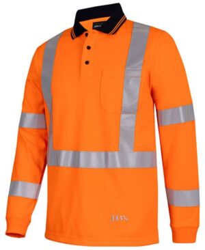 JB'S HI VIS L/S NSW/QLD RAIL BIOMOTION X-BACK POLO