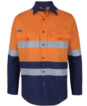 JB's HV (D+N) L/S RIPSTOP FISHING SHIRT ORANGE/NAVY - XS