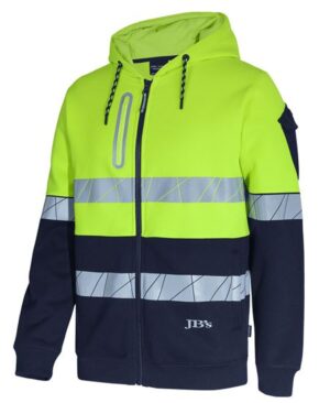 JB'S 450G HI VIS FULL ZIP HOODIE WITH FRAGMENTED TAPE