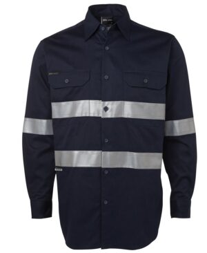 JB's L/S 190G WORK SHIRT WITH REFLECTIVE TAPE NAVY -XS