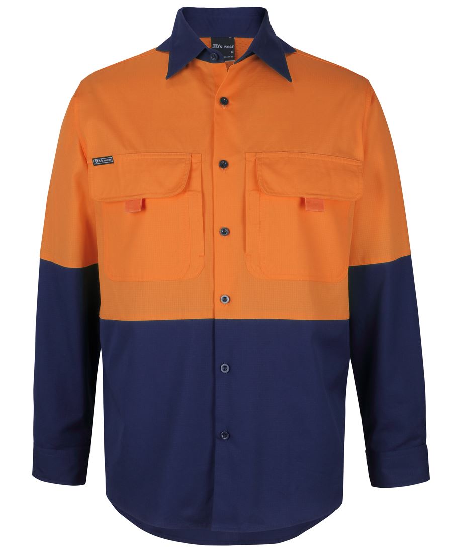 JB's HV L/S RIPSTOP FISHING SHIRT ORANGE/NAVY - XS