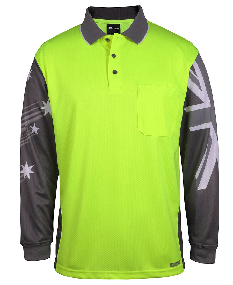 JB's HV L/S SOUTHERN CROSS POLO LIME/CHARCOAL - 2XS