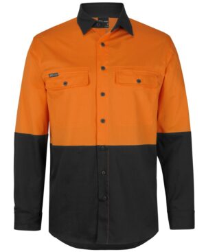 JB's HV L/S STRETCH WORK SHIRT ORANGE/BLACK - 3XS
