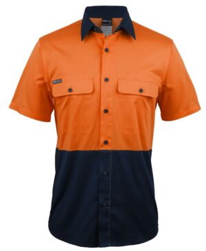 JB's HV S/S STRETCH WORK SHIRT ORANGE/NAVY - 3XS