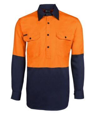 JB's HV CLOSE FRONT L/S 190G SHIRT ORANGE/NAVY-XS
