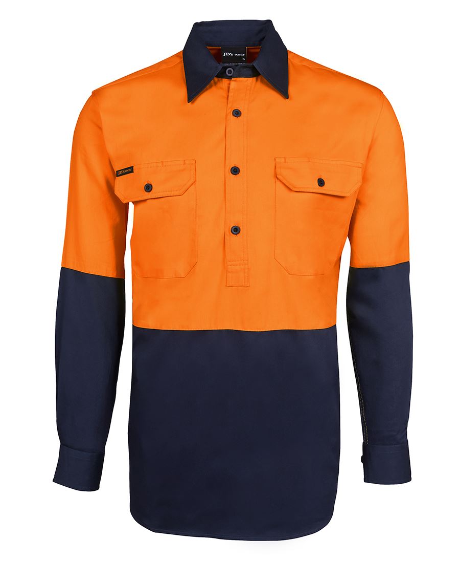 JB's HV CLOSE FRONT L/S 190G SHIRT ORANGE/NAVY-XS