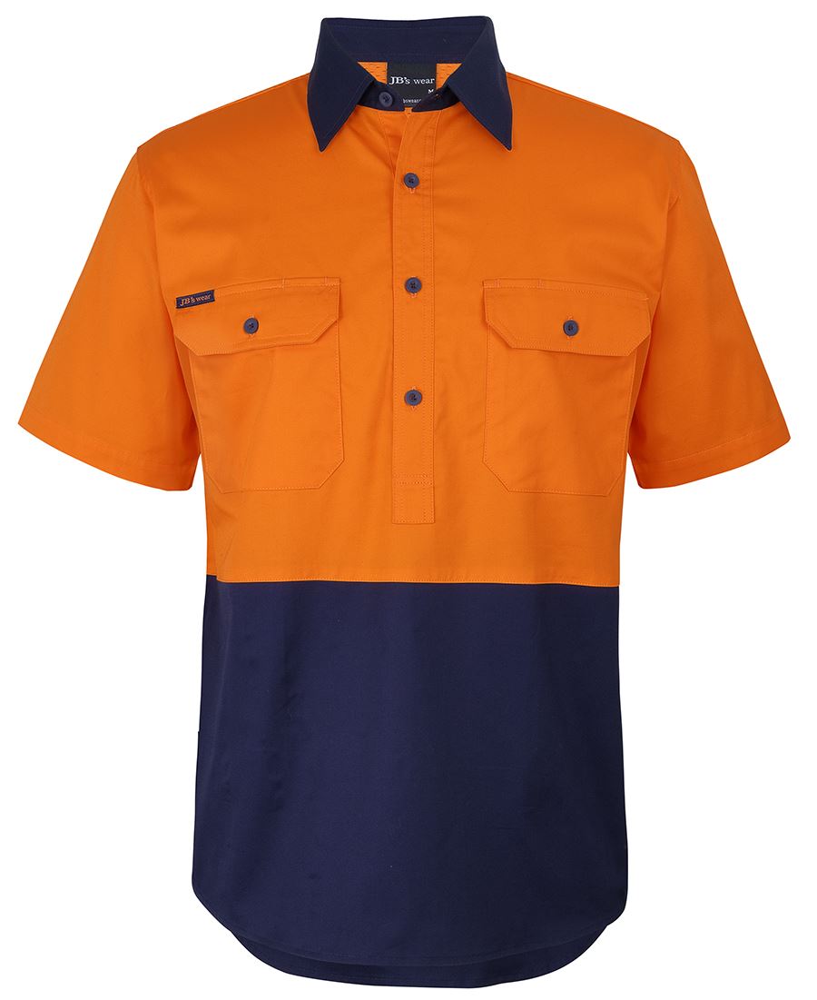 JB's HV CLOSE FRONT S/S 150G WORK SHIRT ORANGE/NAVY - 2XS