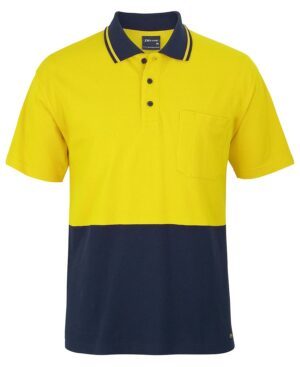 JB's HV S/S COTTON PIQUE TRAD POLO YELLOW/NAVY - 2XS