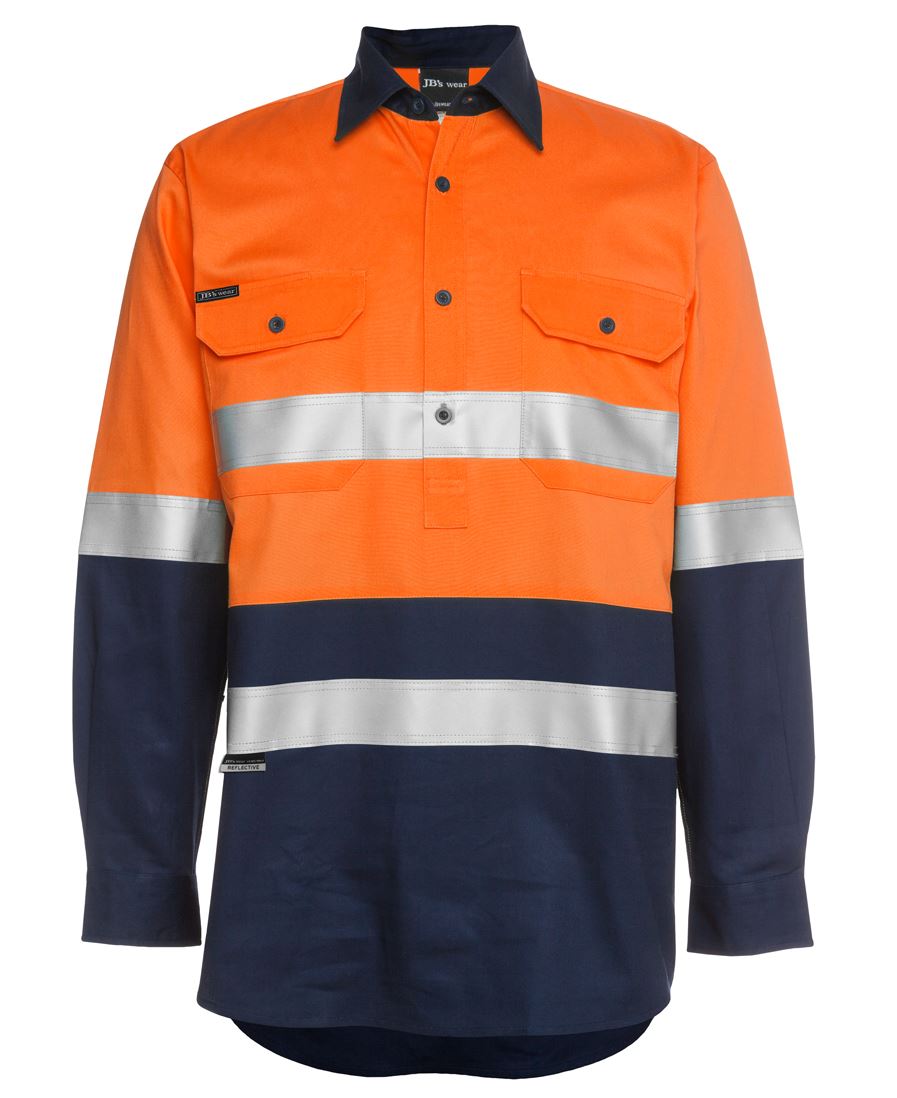 JB's HV (D+N) CLOSE FRONT L/S 190G SHIRT ORANGE/NAVY-XS