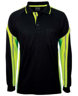 JB's L/S STREET PANEL POLO BLACK/LIME-2XS