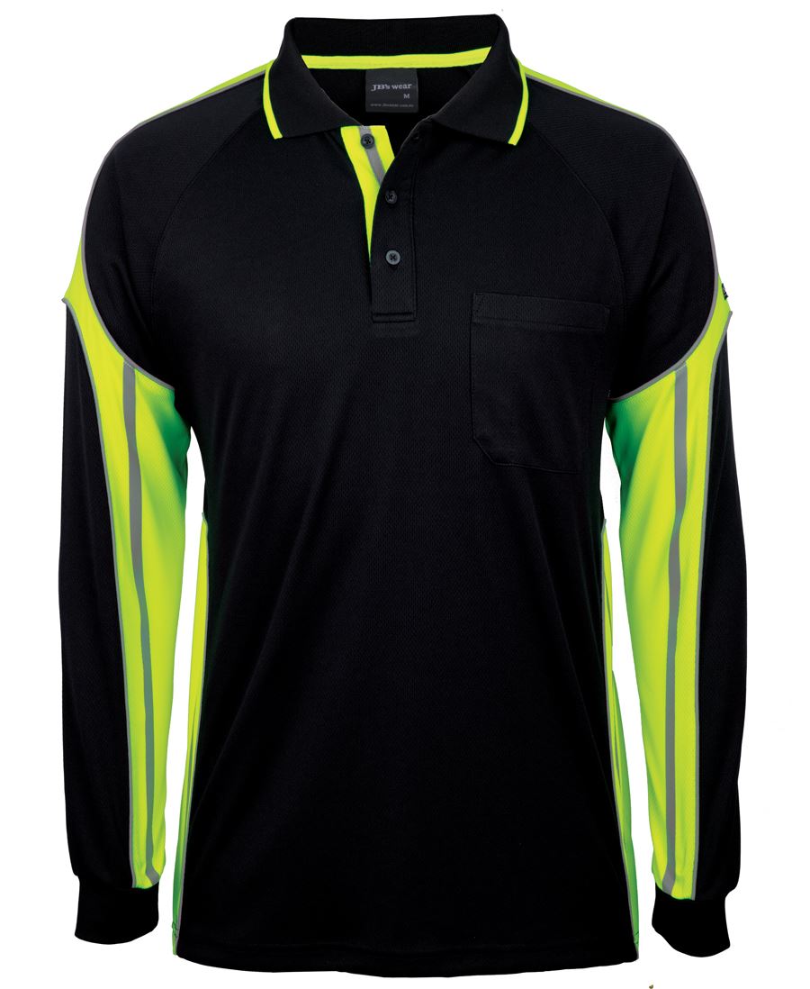 JB's L/S STREET PANEL POLO BLACK/LIME-2XS