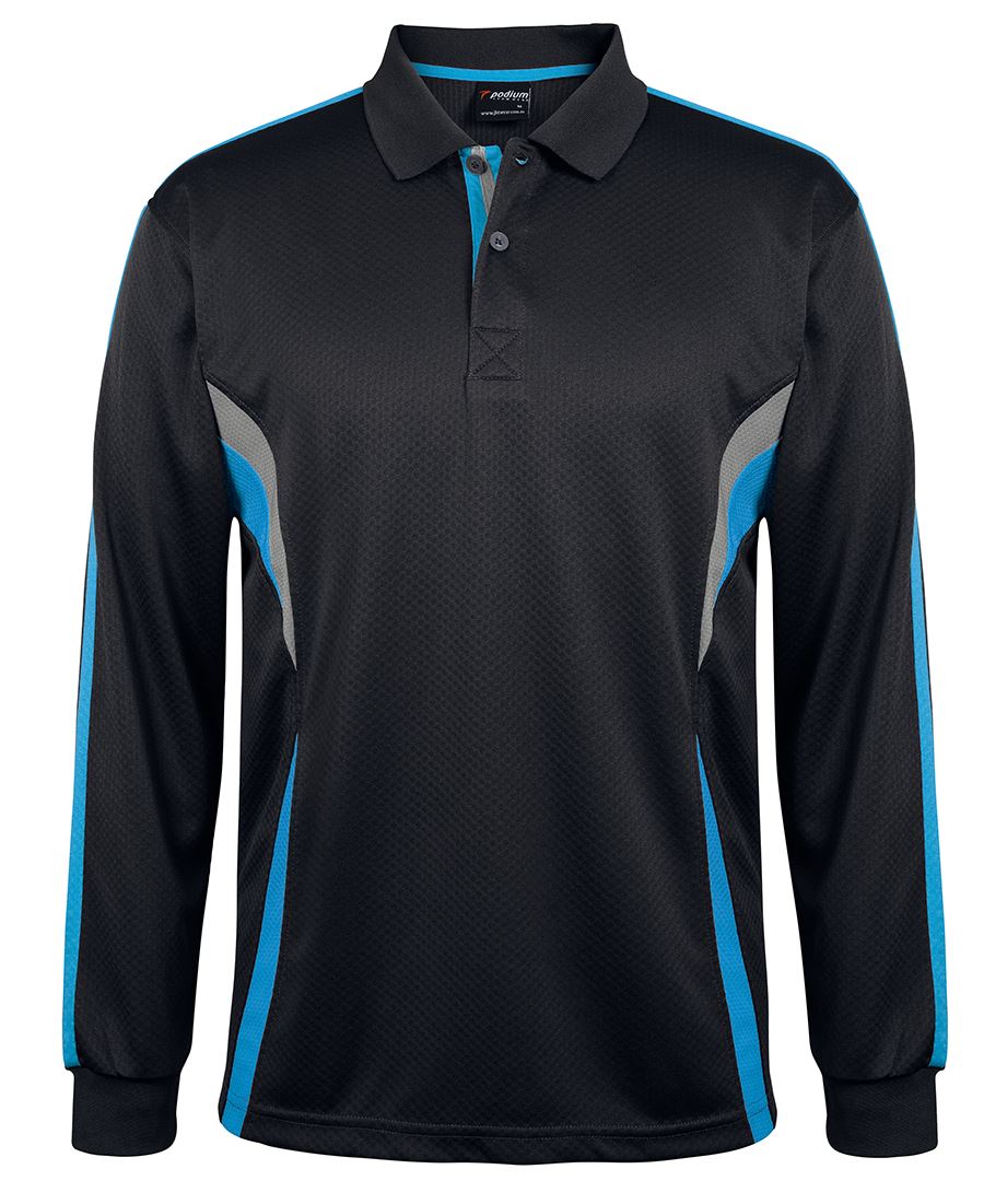 PODIUM L/S COOL POLO BLACK/AQUA/GREY - 2XS