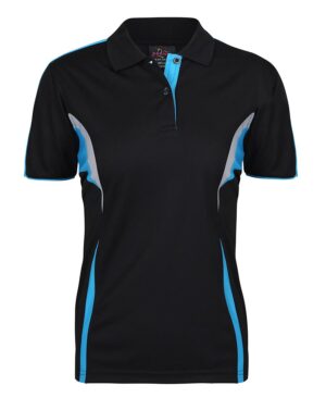 PODIUM LADIES COOL POLO BLACK/AQUA/GREY