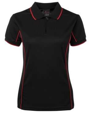 PODIUM LADIES PIPING POLO BLACK/RED