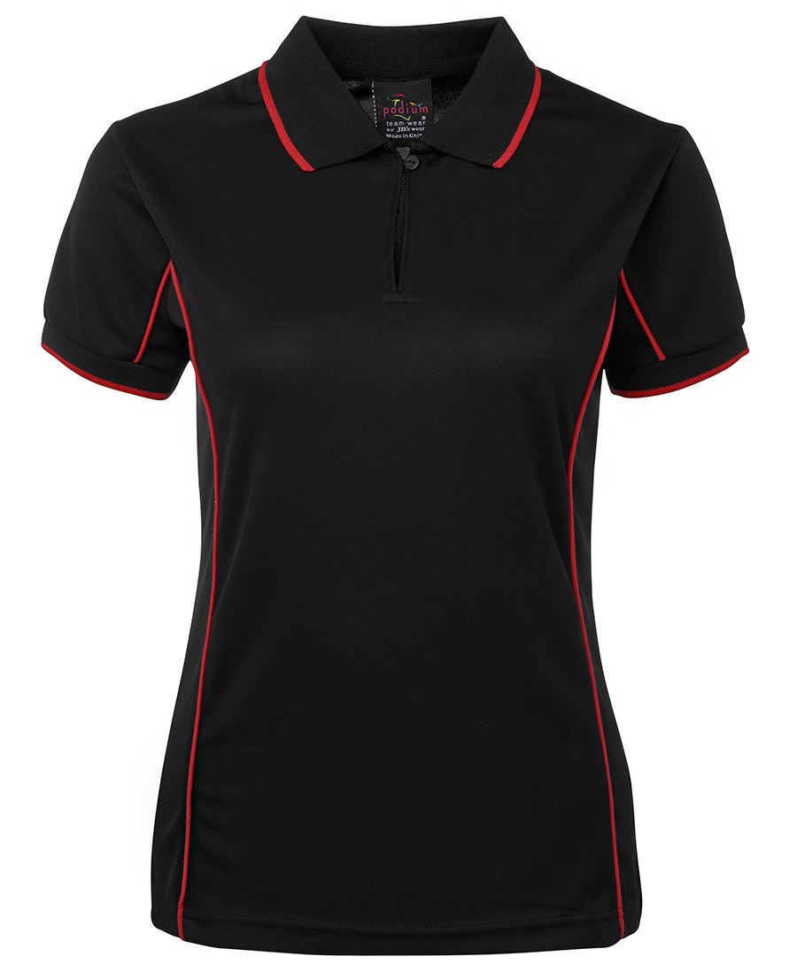 PODIUM LADIES PIPING POLO BLACK/RED