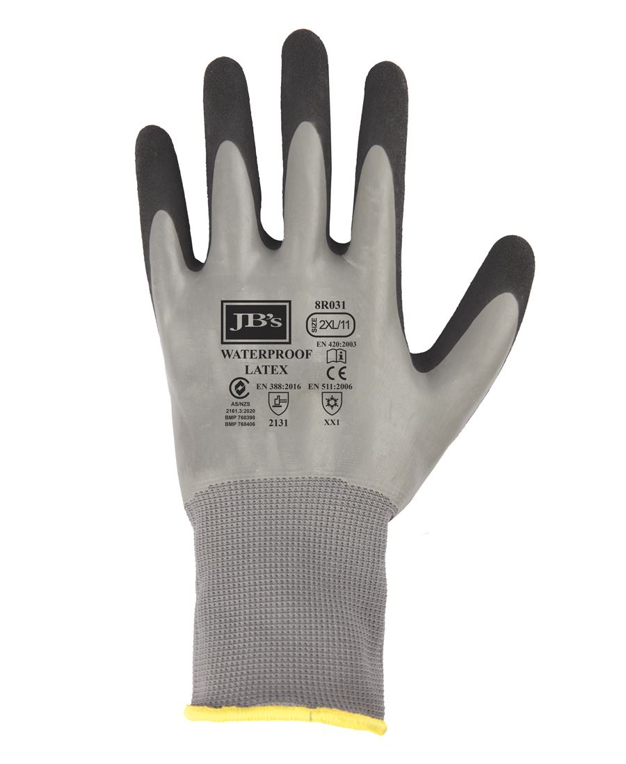 JB's WATERPROOF DBL LATEX COATED GLOVE 5PK GREY/BLACK-S